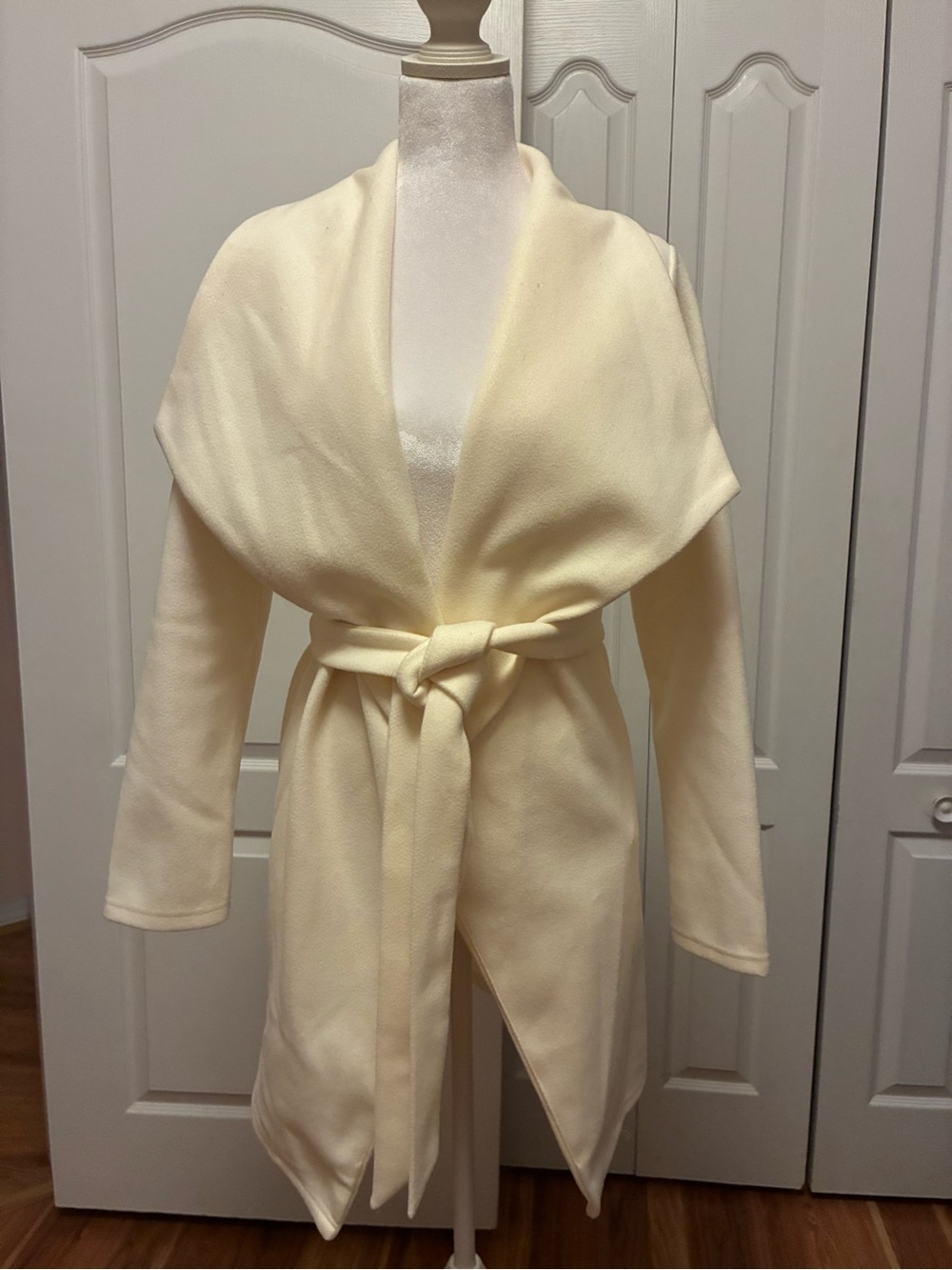 She + Sky Cream Open-Front Tie-Waist Sweater Coat